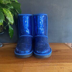 UGG Australia Blue Classic Short Sparkles Sequin Boots Women’s 7 | Sheepskin Lin